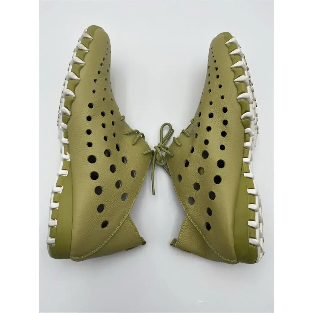 Litfoot Womens Oxford GREEN Leather Perforated Shoes Size 40 US 9-9 1/2